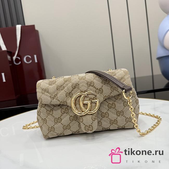 Gucci GG Marmont Mini Shoulder Bag Beige and Brown GG Canvas - 18.5x11.5x7cm - 1