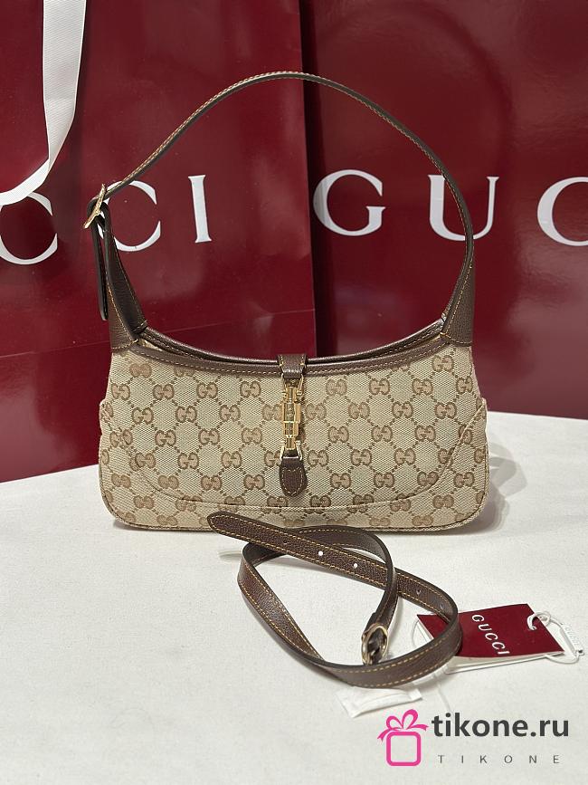 Gucci Jackie Slim Medium Shoulder Bag Beige and Brown GG Canvas - 28x16x3.5cm - 1