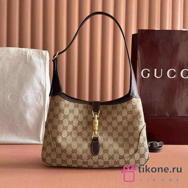 Gucci Jackie 1961 Medium Shoulder Bag Beige and Brown GG Canvas - 31.5x22x4.5cm - 1