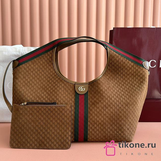 Gucci Giglio Large Tote Bag Brown GG Suede  - 60×47×16cm - 1