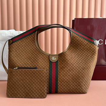 Gucci Giglio Large Tote Bag Brown GG Suede  - 60×47×16cm