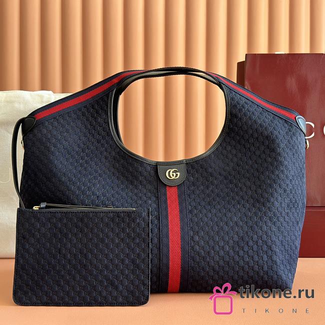Gucci Giglio Large Tote Bag Dark Blue GG Suede - 60×47×16cm - 1