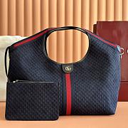 Gucci Giglio Large Tote Bag Dark Blue GG Suede - 60×47×16cm - 6