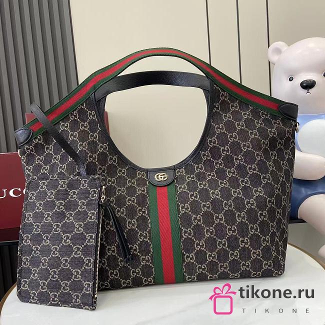 Gucci Giglio Large Tote Bag Black GG Denim  - 60×47×16cm - 1