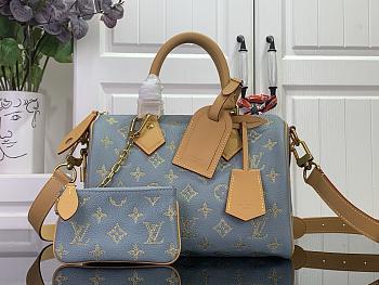 LV Speedy P9 Bandouliere 25 Calfskin Leather Golden Silk Blue M28080 - 25x15x15cm