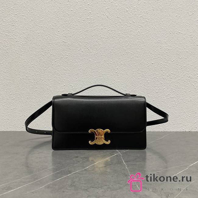 Celine Medium Triomphe Folio In Shiny Calfskin Black - 25.5x14x7.5cm - 1