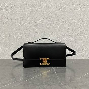 Celine Medium Triomphe Folio In Shiny Calfskin Black - 25.5x14x7.5cm