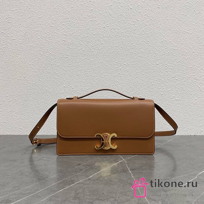 Celine Medium Triomphe Folio In Shiny Calfskin Brown - 25.5x14x7.5cm - 1