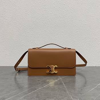 Celine Medium Triomphe Folio In Shiny Calfskin Brown - 25.5x14x7.5cm