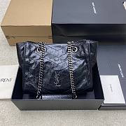 YSL Niki Small Shopping In Vintage Leather Black Silver Tone - 25x19x10cm - 1