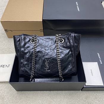 YSL Niki Small Shopping In Vintage Leather Black Silver Tone - 25x19x10cm