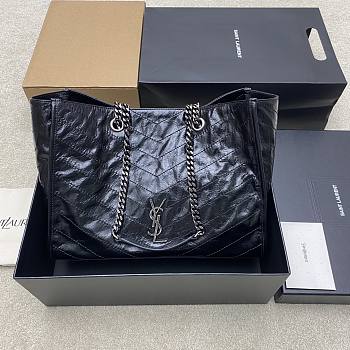 YSL Niki Medium Shopping In Vintage Leather Black Silver Tone - 33x27x14cm