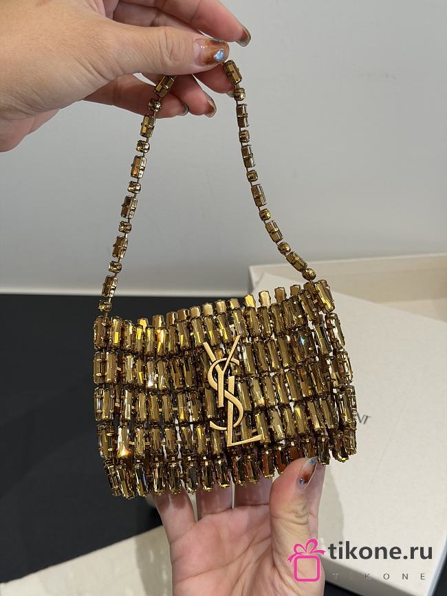YSL Micro Evening Bag In Crystals Gold - 11.5x8.5x2.5cm - 1