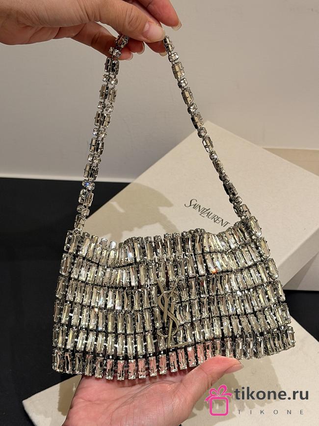 YSL Evening Bag In Crystals Silver - 18x7.5x2.5cm - 1