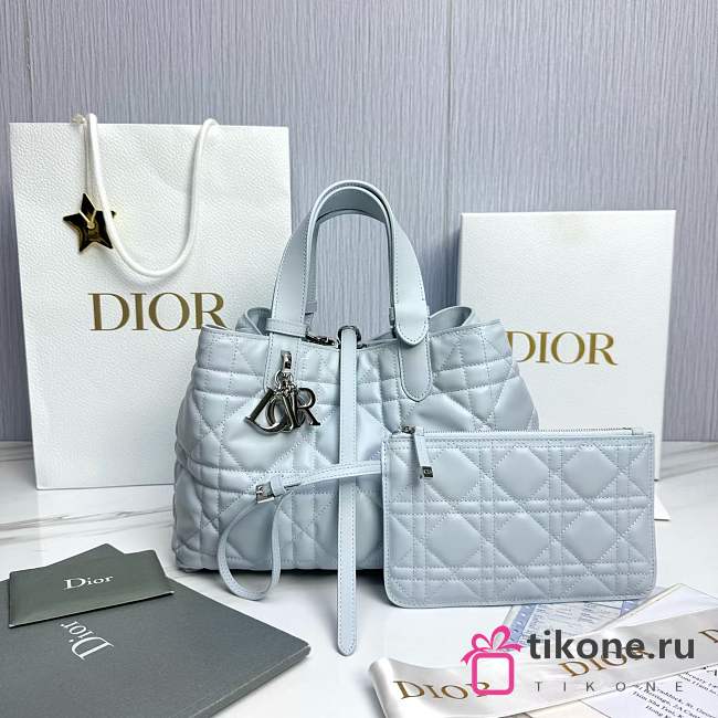 Medium Dior Toujours Bag Ice Blue Macrocannage Calfskin - 28.5x21.5x17cm - 1