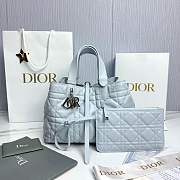 Medium Dior Toujours Bag Ice Blue Macrocannage Calfskin - 28.5x21.5x17cm - 3