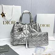 Medium Dior Toujours Bag Silver-Tone Iridescent Metallic Macrocannage Calfskin - 28.5x21.5x17cm - 1
