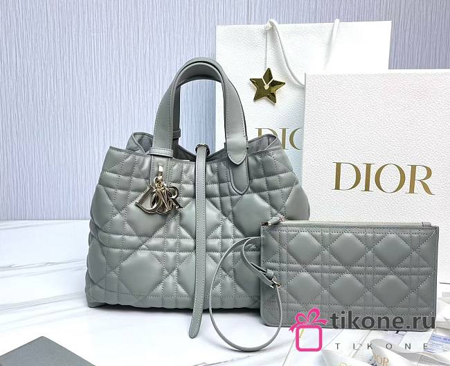Medium Dior Toujours Bag Anthracite Gray Macrocannage Calfskin - 28.5x21.5x17cm - 1