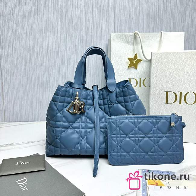 Medium Dior Toujours Bag Denim Blue Macrocannage Calfskin - 28.5x21.5x17cm - 1