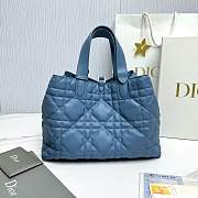 Medium Dior Toujours Bag Denim Blue Macrocannage Calfskin - 28.5x21.5x17cm - 2