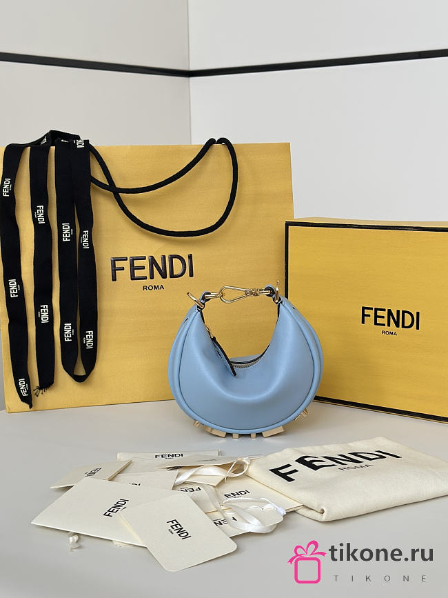 Nano Fendigraphy Black Leather Charm Blue - 16.5x14x5cm - 1