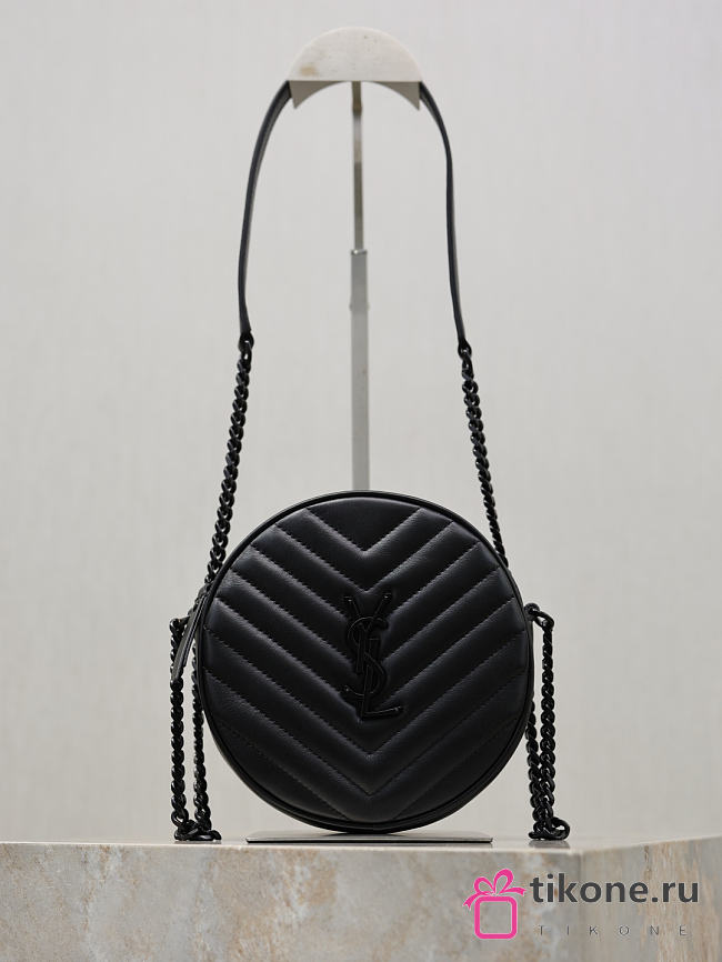 YSL Vinyle Round Camera Bag Black - 17x17x5.5cm - 1