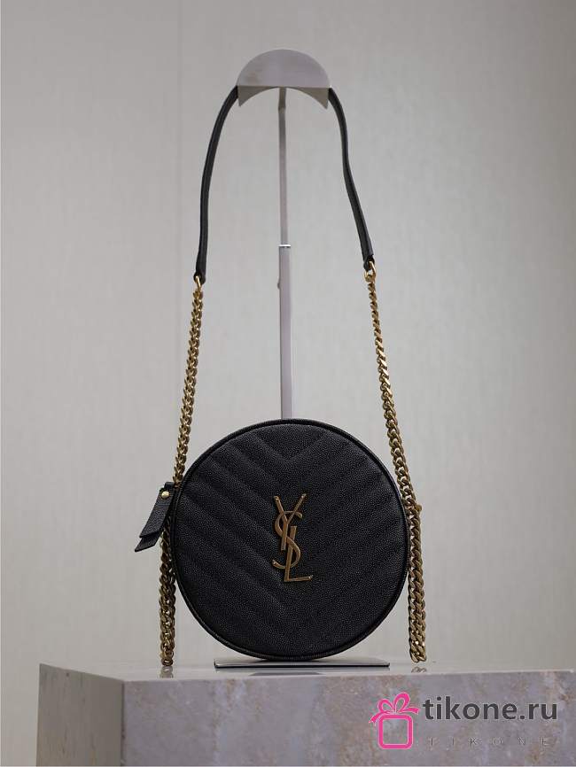 YSL Vinyle Round Camera Bag Black Gold Tone - 17x17x5.5cm - 1