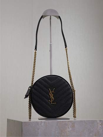 YSL Vinyle Round Camera Bag Black Gold Tone - 17x17x5.5cm