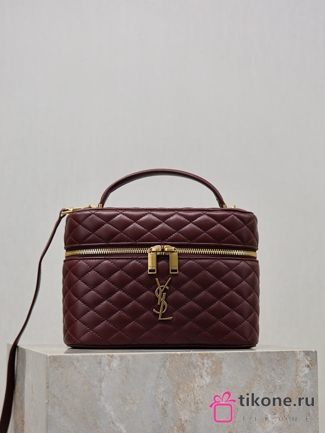 YSL Gaby Vanity Bag In Lamskin Leather Burgundy - 18x11x6.5cm - 1