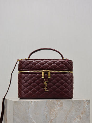 YSL Gaby Vanity Bag In Lamskin Leather Burgundy - 18x11x6.5cm