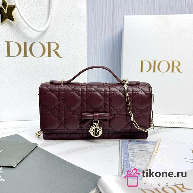 My Dior Mini Bag Burgubdy Cannage Lambskin Bow - 21x11.5x4.5cm - 1