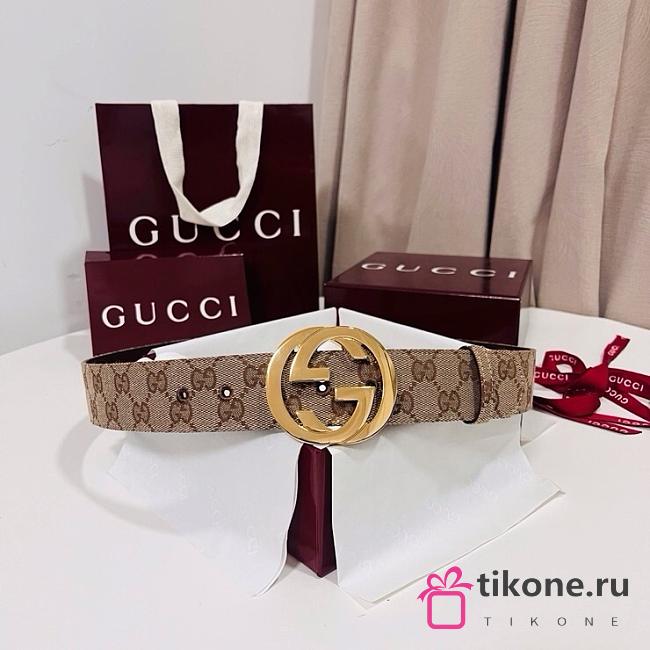 Gucci Belt with Interlocking G Buckle Beige GG Canvas 3.8cm - 1