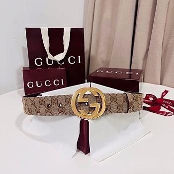 Gucci Belt with Interlocking G Buckle Beige GG Canvas 3.8cm