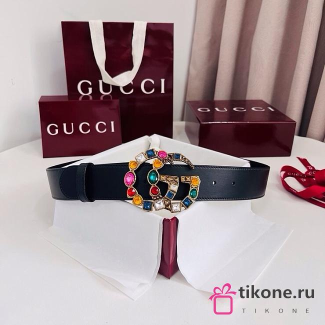 Gucci Leather Belt with Crystal Double G Buckle Black 3.8cm - 1