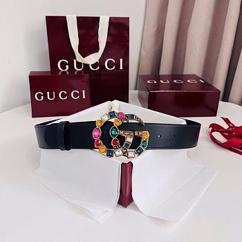 Gucci Leather Belt with Crystal Double G Buckle Black 3.8cm