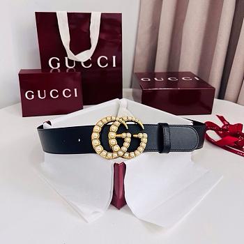 Gucci Leather Belt with Pearl Double G Buckle Black 3.8cm