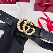 Gucci Leather Belt with Pearl Double G Buckle Black 3.8cm - 4