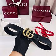 Gucci Leather Belt with Pearl Double G Buckle Black 3.8cm - 3