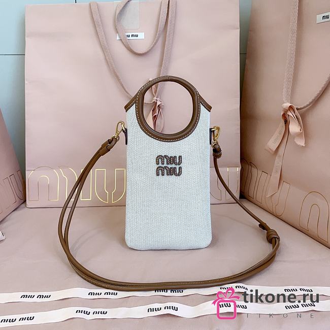 Miumiu Canvas and Leather Smartphone Case Natural 5ZT080 - 21x12.5cm - 1