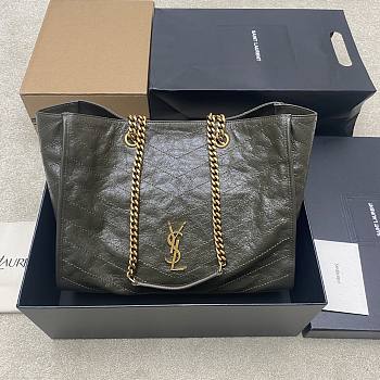 YSL Niki Medium Shopping In Vintage Leather Green Gold Tone - 33x27x14cm
