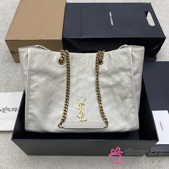 YSL Niki Medium Shopping In Vintage Leather White Gold Tone - 33x27x14cm - 1