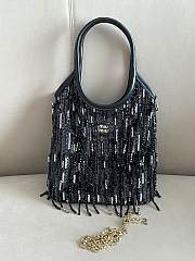 Miumiu Ivy Satin Handbag With Crystal And Sequin Fringe Black 5BA281 - 24x20cm - 1