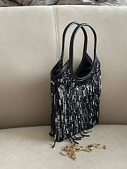 Miumiu Ivy Satin Handbag With Crystal And Sequin Fringe Black 5BA281 - 24x20cm - 4