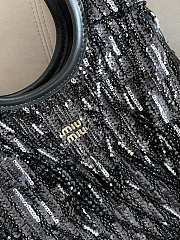 Miumiu Ivy Satin Handbag With Crystal And Sequin Fringe Black 5BA281 - 24x20cm - 3