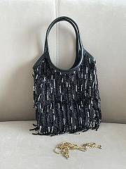 Miumiu Ivy Satin Handbag With Crystal And Sequin Fringe Black 5BA281 - 24x20cm - 2
