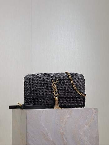 YSL Kate 99 Raffia Bag Black - 26x13.5x4.5cm