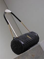 YSL Small Sade Raffia Shoulder Bag Black - 30x12x10cm - 5