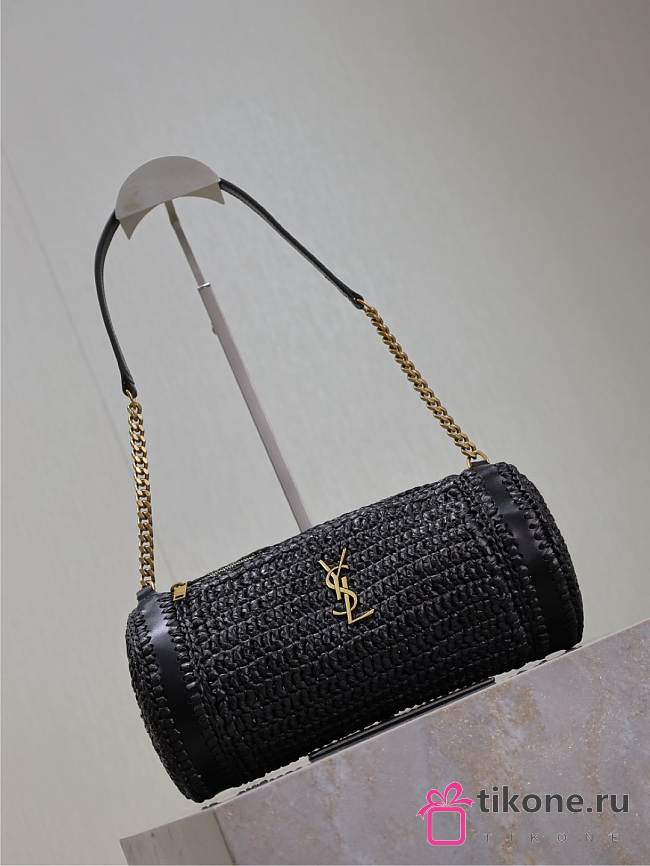 YSL Small Sade Raffia Shoulder Bag Black - 30x12x10cm - 1