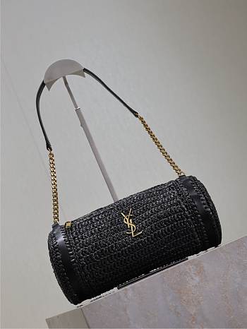 YSL Small Sade Raffia Shoulder Bag Black - 30x12x10cm