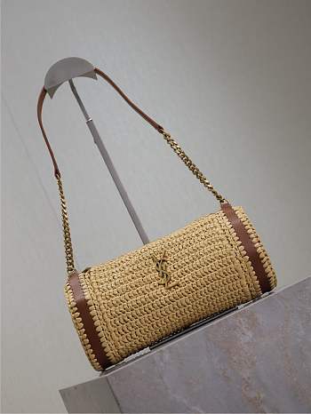 YSL Small Sade Raffia Shoulder Bag Natural - 30x12x10cm